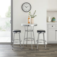 42 Inch Round Bar Table, Ribbed Apron, Glossy White Lacquer, Retro Style - BM302502