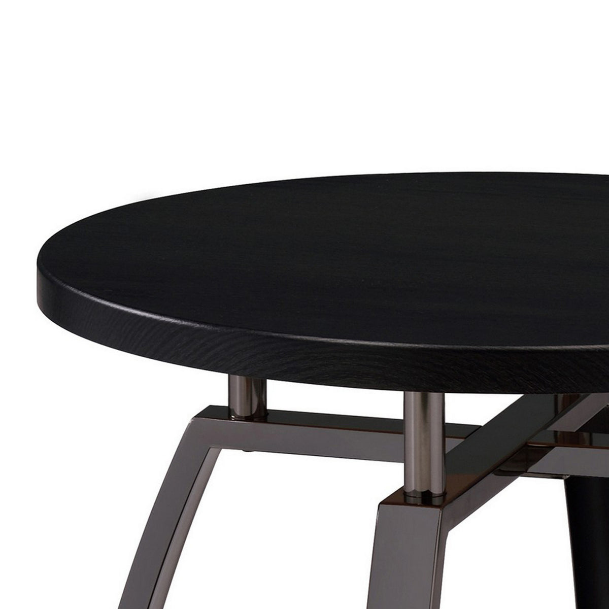 Dyn 23 Inch Round End Table, Open Shelf, Grayish Black Top, Gray Metal Legs  - BM302508