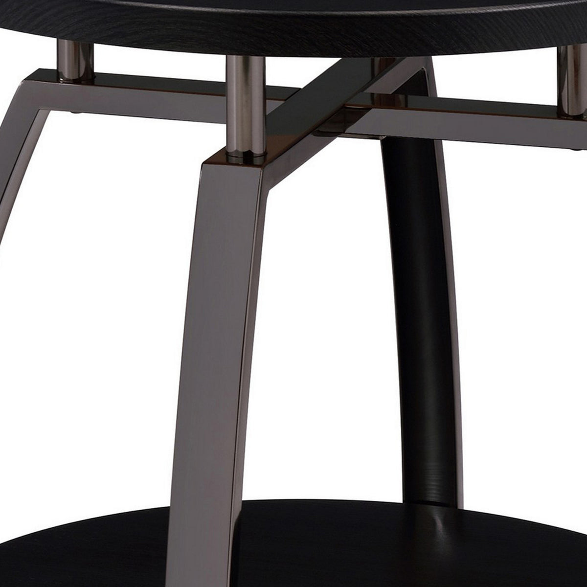 Dyn 23 Inch Round End Table, Open Shelf, Grayish Black Top, Gray Metal Legs  - BM302508