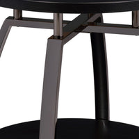 Dyn 23 Inch Round End Table, Open Shelf, Grayish Black Top, Gray Metal Legs  - BM302508