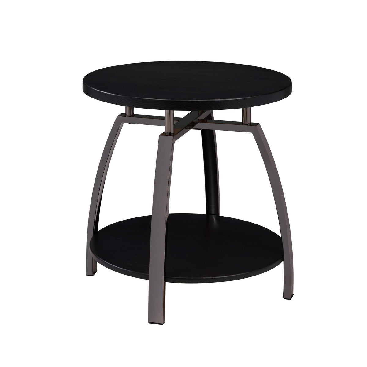 Dyn 23 Inch Round End Table, Open Shelf, Grayish Black Top, Gray Metal Legs  - BM302508