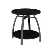 Dyn 23 Inch Round End Table, Open Shelf, Grayish Black Top, Gray Metal Legs  - BM302508