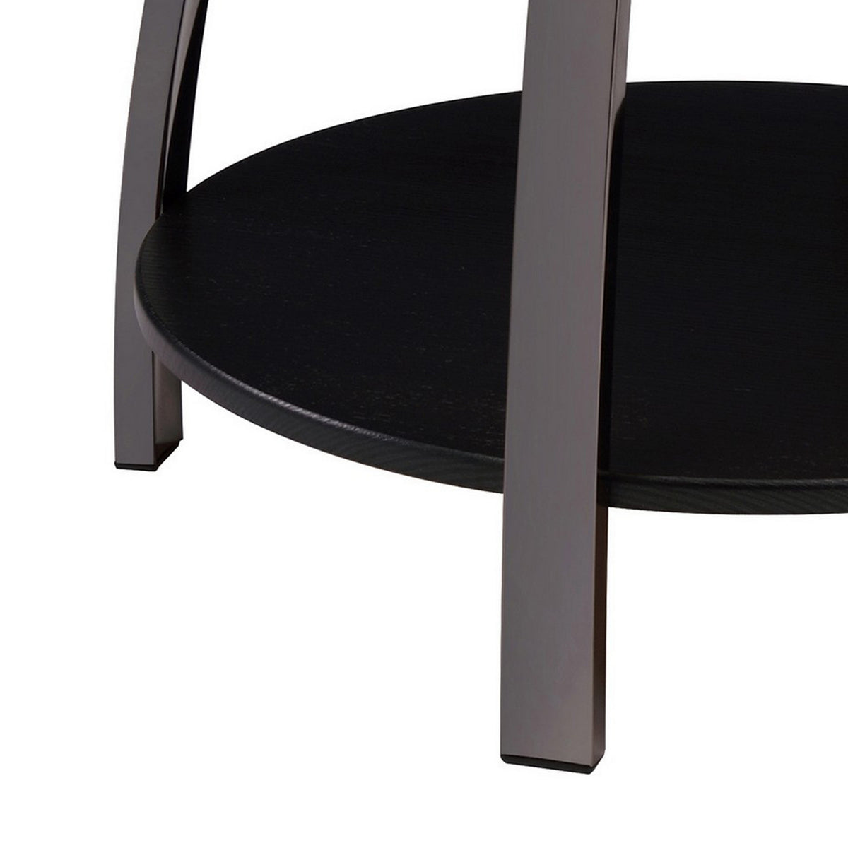 Dyn 23 Inch Round End Table, Open Shelf, Grayish Black Top, Gray Metal Legs  - BM302508