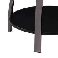 Dyn 23 Inch Round End Table, Open Shelf, Grayish Black Top, Gray Metal Legs  - BM302508