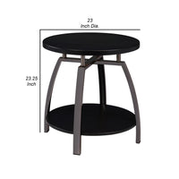 Dyn 23 Inch Round End Table, Open Shelf, Grayish Black Top, Gray Metal Legs  - BM302508