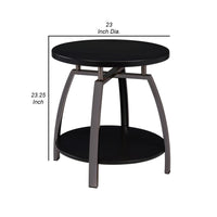 Dyn 23 Inch Round End Table, Open Shelf, Grayish Black Top, Gray Metal Legs  - BM302508