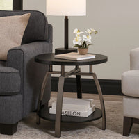 Dyn 23 Inch Round End Table, Open Shelf, Grayish Black Top, Gray Metal Legs  - BM302508