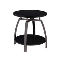 Dyn 23 Inch Round End Table, Open Shelf, Grayish Black Top, Gray Metal Legs  - BM302508
