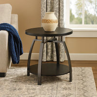 Dyn 23 Inch Round End Table, Open Shelf, Grayish Black Top, Gray Metal Legs  - BM302508