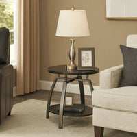Dyn 23 Inch Round End Table, Open Shelf, Grayish Black Top, Gray Metal Legs  - BM302508