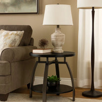 Dyn 23 Inch Round End Table, Open Shelf, Grayish Black Top, Gray Metal Legs  - BM302508