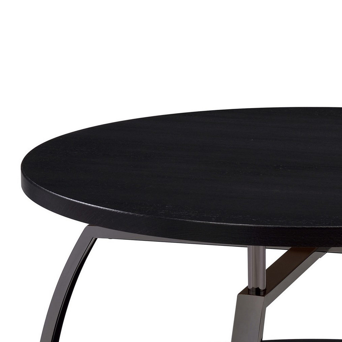 Dyn 35 Inch Round Coffee Table, 1 Shelf, Grayish Black Top, Gray Metal Leg  - BM302509