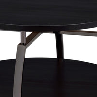 Dyn 35 Inch Round Coffee Table, 1 Shelf, Grayish Black Top, Gray Metal Leg  - BM302509