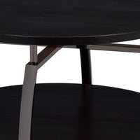 Dyn 35 Inch Round Coffee Table, 1 Shelf, Grayish Black Top, Gray Metal Leg  - BM302509