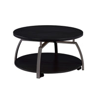 Dyn 35 Inch Round Coffee Table, 1 Shelf, Grayish Black Top, Gray Metal Leg  - BM302509