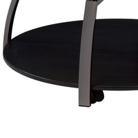 Dyn 35 Inch Round Coffee Table, 1 Shelf, Grayish Black Top, Gray Metal Leg  - BM302509