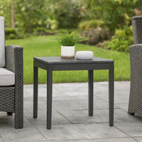 Kyo 24 Inch End Table, Gray Faux Marble Top, Sandy Texturing, Black Legs - BM302513