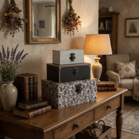 Leo Set of 3 Storage Boxes, Vegan Leather Lining, Ornate Printed Designs - BM302570
