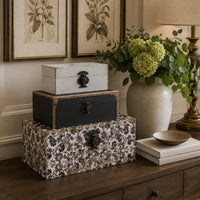 Leo Set of 3 Storage Boxes, Vegan Leather Lining, Ornate Printed Designs - BM302570