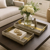 Set of 2 Textured Nesting Trays, MDF Frame, Vegan Faux Leather, Flannel - BM302571