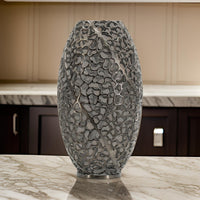 14 Inch Aluminum Accent Vase, Tall Curved Cut Out Design, Intricate Details - BM302592