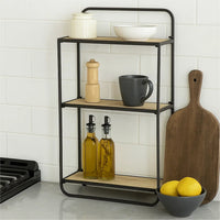 32 Inch Shelving Unit, Black Curved Iron Frame, Three Fir Wood Shelves - BM302601