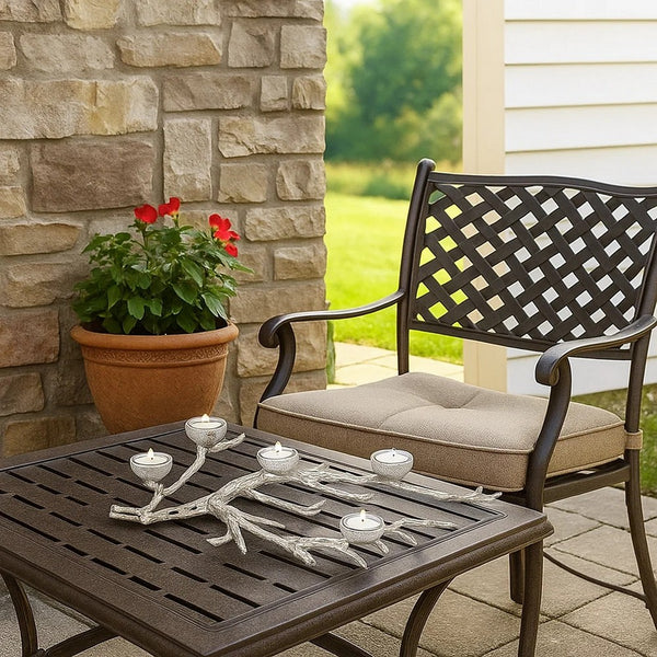 23 Inch Metal Tea Light Holder, Tree Branch Design, 4 Candle Slots, Silver - BM302608