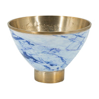 10 Inch Decorative Bowl, Brushed Gold, Marble Inspired Blue, Aluminum - BM302666