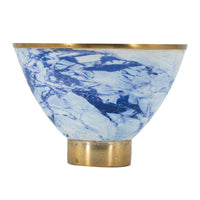 10 Inch Decorative Bowl, Brushed Gold, Marble Inspired Blue, Aluminum - BM302666