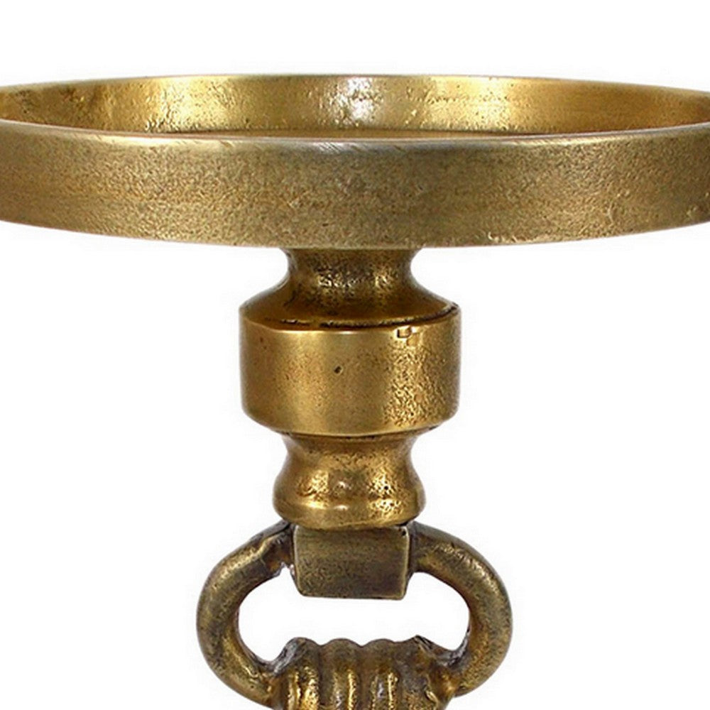 11 Inch Carved Ornate Candle Holder, Block Base, Gold Finished Aluminum - BM302677