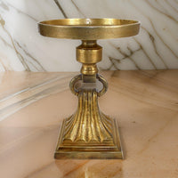 11 Inch Carved Ornate Candle Holder, Block Base, Gold Finished Aluminum - BM302677