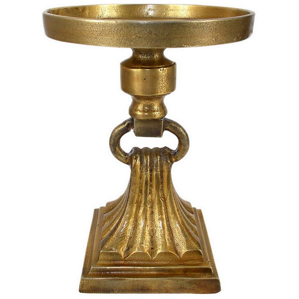 11 Inch Carved Ornate Candle Holder, Block Base, Gold Finished Aluminum - BM302677