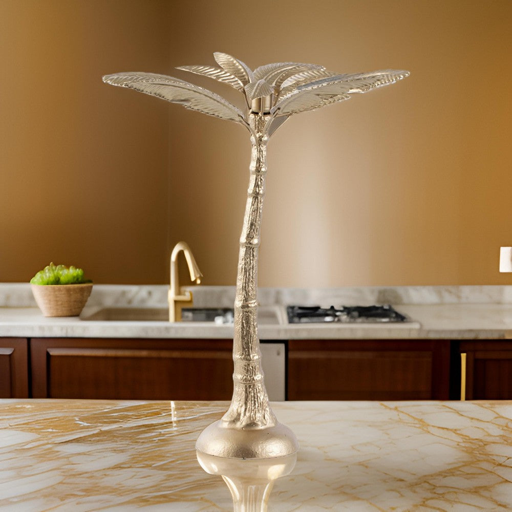 16 Inch Tall Artisan Candle Holder Inspired by A Palm Tree, Iron, Gold - BM302679