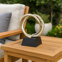 10 Inch Modern Table Sculpture, Bright Gold Aluminum, Intertwined Ring Loop - BM302689