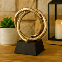 10 Inch Modern Table Sculpture, Bright Gold Aluminum, Intertwined Ring Loop - BM302689