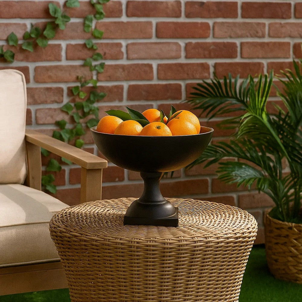 10 Inch Vintage Style Accent Bowl, Gold, Antique Black, Pedestal Stand - BM302693