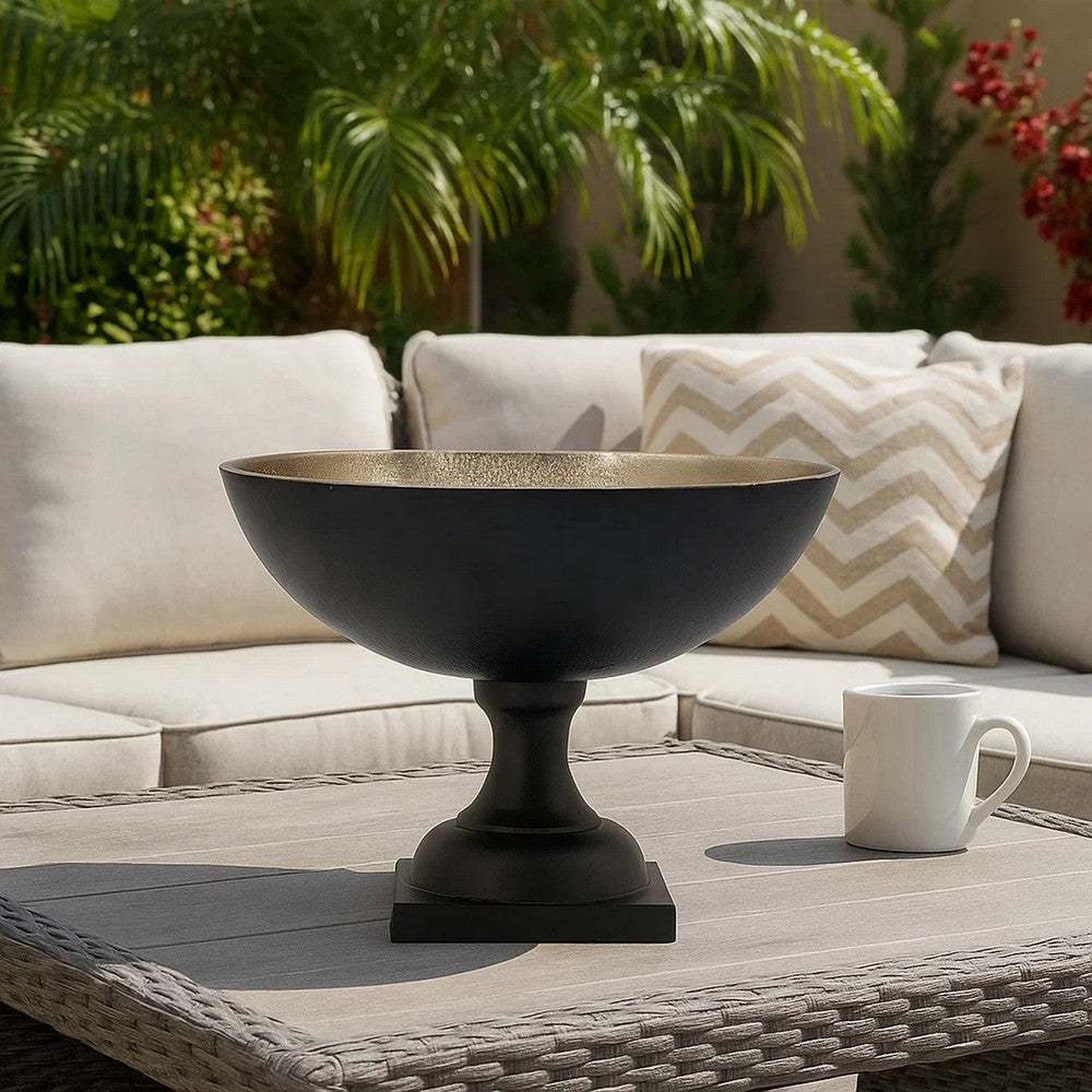 10 Inch Vintage Style Accent Bowl, Gold, Antique Black, Pedestal Stand - BM302693