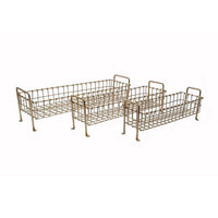 19, 22, 25 Inch Rectangular Trays, Set of 3, Wire Mesh Construction, Gold - BM302702