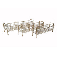 19, 22, 25 Inch Rectangular Trays, Set of 3, Wire Mesh Construction, Gold - BM302702
