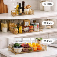 19, 22, 25 Inch Rectangular Trays, Set of 3, Wire Mesh Construction, Gold - BM302702