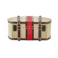 Ika 16 Inch Semi Round Hatbox, Faux Leather Handle, Cream Canvas Upholstery - BM302707