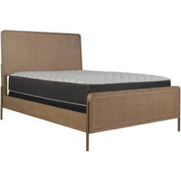 Sea Wood Queen Size Bed with Woven Cane Design, Open Panel, 4 Slats, Brown