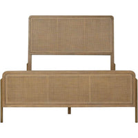 Sea Wood Queen Size Bed with Woven Cane Design, Open Panel, 4 Slats, Brown
