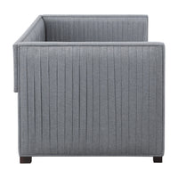 Twin Size Daybed with Trundle, Modern Pleated Soft Gray Fabric Upholstered