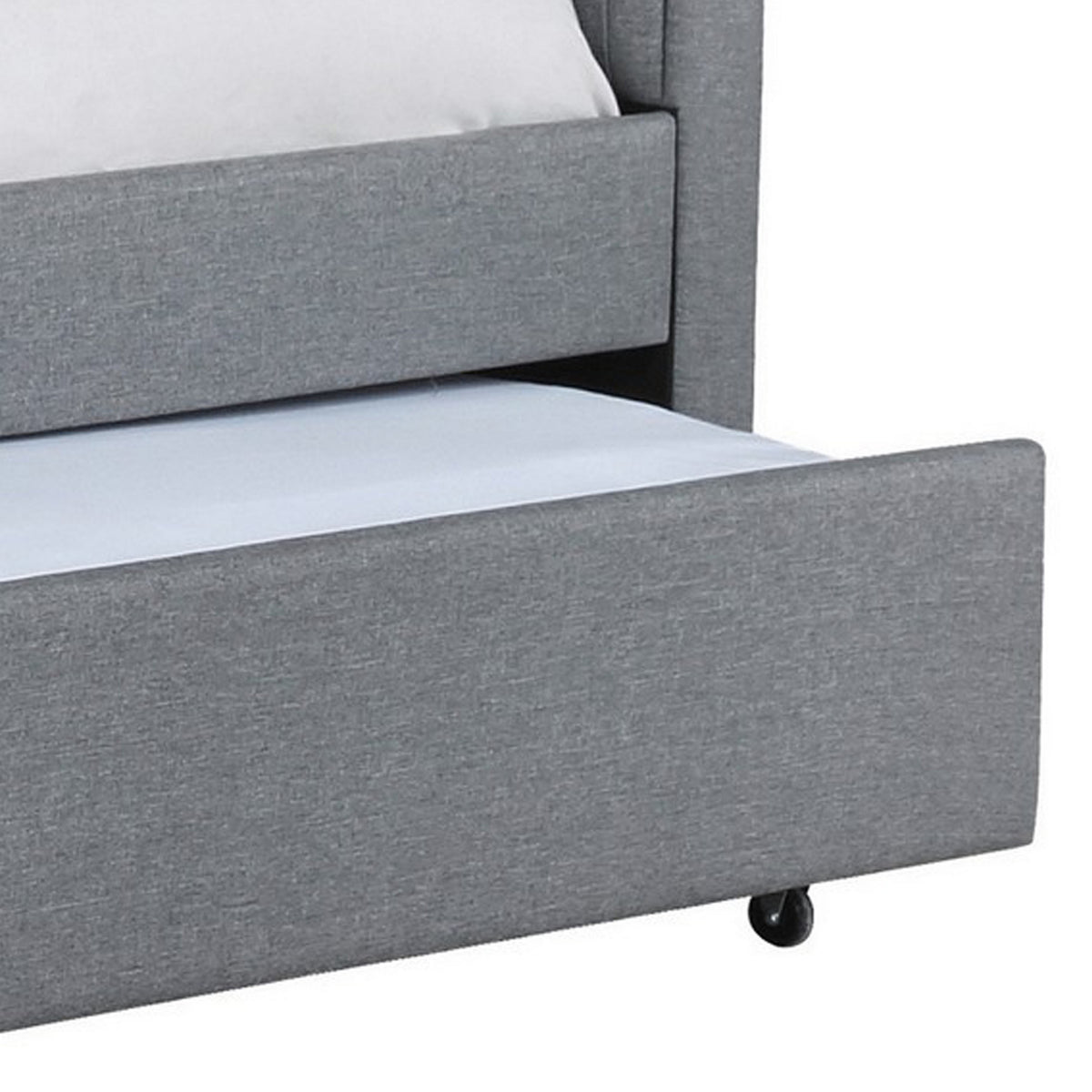 Twin Size Daybed with Trundle, Modern Pleated Soft Gray Fabric Upholstered