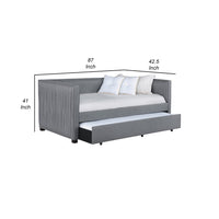 Twin Size Daybed with Trundle, Modern Pleated Soft Gray Fabric Upholstered