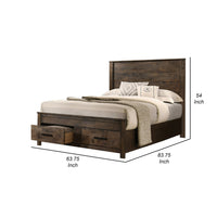 Frio Queen Size Storage Bed, 2 Drawers, Low Platform Design, Rustic Brown