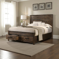 Frio King Size Storage Bed, 2 Drawers, Low Platform Design, Rustic Brown