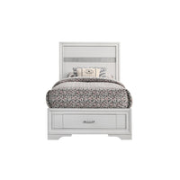 Vino Twin Size Panel Bed with 2 Storage Drawers, Acrylic Glitter, White