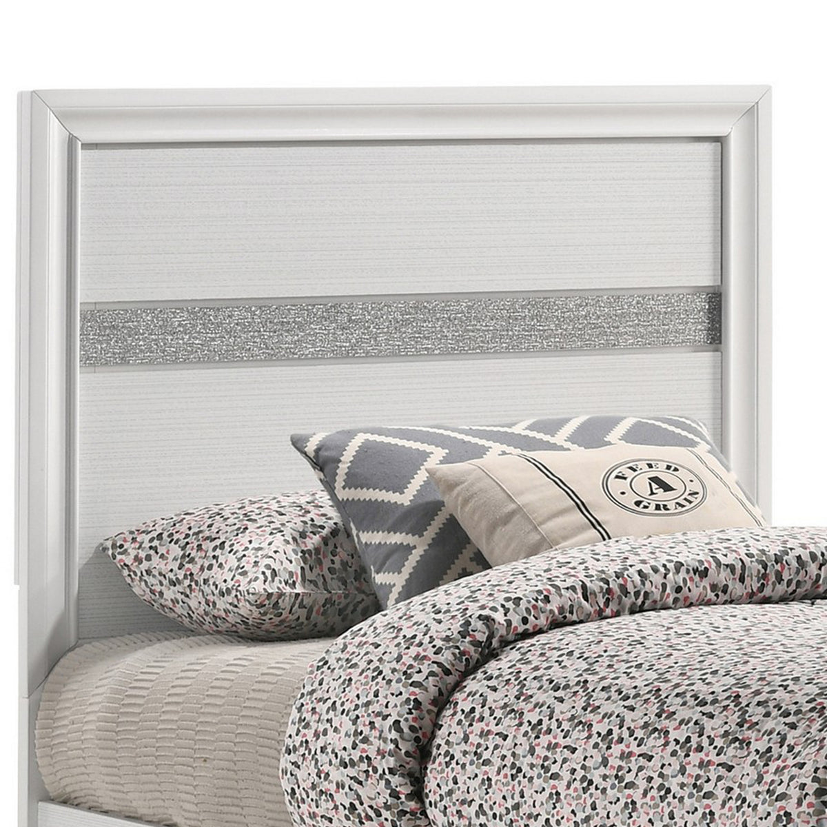 Vino Twin Size Panel Bed with 2 Storage Drawers, Acrylic Glitter, White